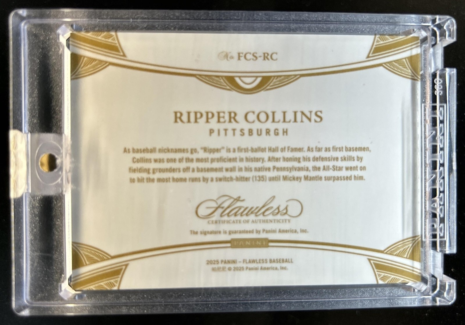 2025 Panini Flawless Ripper Collins Cut Signatures Auto Autograph #1/1 Pirates view 2