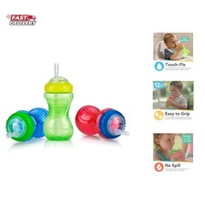 No-Spill Sippy Cup with Flex Straw for Boys - 3-Pack 10-Ounce Bottles - Train...