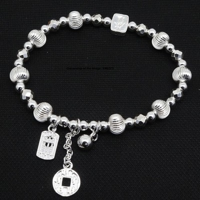 Massives 999 Feinsilber Damen Armband 7 mm Brush Finish Perlen We-Design Bracelet