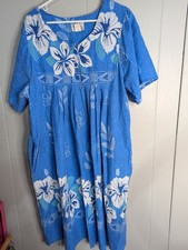 Anthony Richards 1X blue flower long housecoat mumu granny dress with pockets