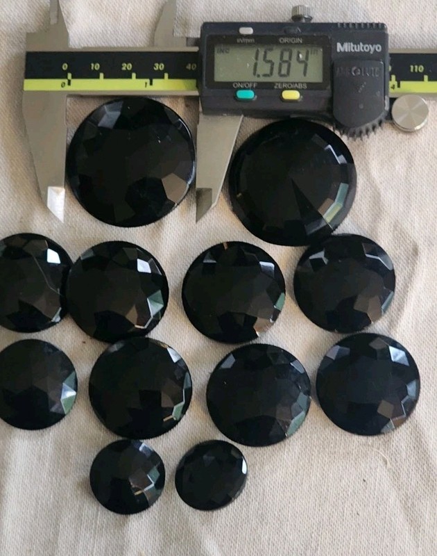 Estate Lot Of  12 Vintage Faceted Black Glass Coat Buttons 1.5" And Under Sets