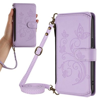 For iPhone Samsung Huawei Zipper Crossbody 6 Cards Wallet Case Flip Stand Cover
