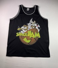 Vintage Space Jam Tank Jersey L Black Breathable Graphic Basketball looney Tunes