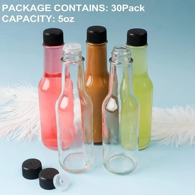 30 Pack Hot Sauce Bottles, 5Oz Clear Woozy Bottles with Leak Proof Black Screw C - Image 3 of 4