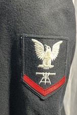 Vintage 1980  s U.S. Navy Men  s Black Wool Peacoat With Sleeve Insignia Size 38R