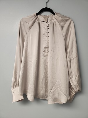 H&M Button Up Satin Shirt Light Gray S Oversized Top Classic