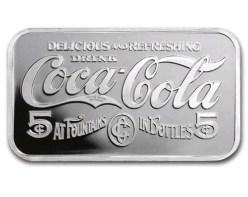 Coca Cola 1 Troy Oz Silver Struck Vintage Bar 999 Fine Silver-Nostalgic!🥤