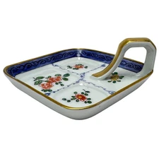 Vintage Limoges PL France Asian Floral Handled Porcelain Divided Trinket Dish