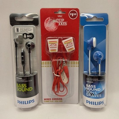 3 Earbuds - Phillips Bass Sound w/ Mic SHE2005 Bass Sound SHE2000 - Cup Noodles