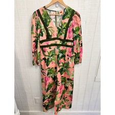 Farm Rio Jumpsuit Women Pink Tropical Banana Leaf Velvet Trim M