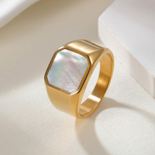 EDELSTAHL Siegelring Gold & Silber Perlmutt O...