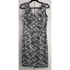 Donna Ricco New York Black White Floral Lace V-Neck Sheath Dress 8P 8118442P