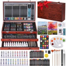 Malkoffer Zeichenset Malset Stiftekoffer Künstlerset Künstlerkoffer 202-tlg.Holz
