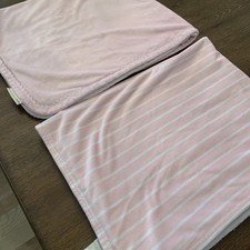 2x Pottery Barn Kids Blanket Cotton White Pink Gingham Trim Polka dot 25x36"