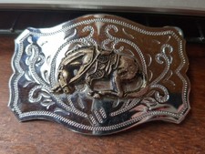 Western Bucking Bronco Chrome Belt Buckle 4"x3"