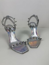 Alexander McQueen Punk Stud Leather Ankle Strap Heels Women’s Sz 37.5 Holo Color