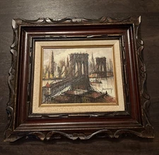 Original H. Duchamp Brooklyn Bridge NYC Oil on Canvas Painting