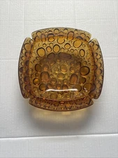 Libbey Bubble Glass Pebble Beach Ashtray Amber Vintage MCM Large 8.25" Size