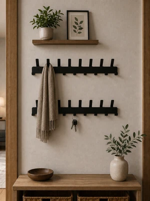 Hakenleiste Kleiderhaken Garderobe Wandhaken Wandgarderobe Schwarz Haken 50cm - Bild 1 von 4