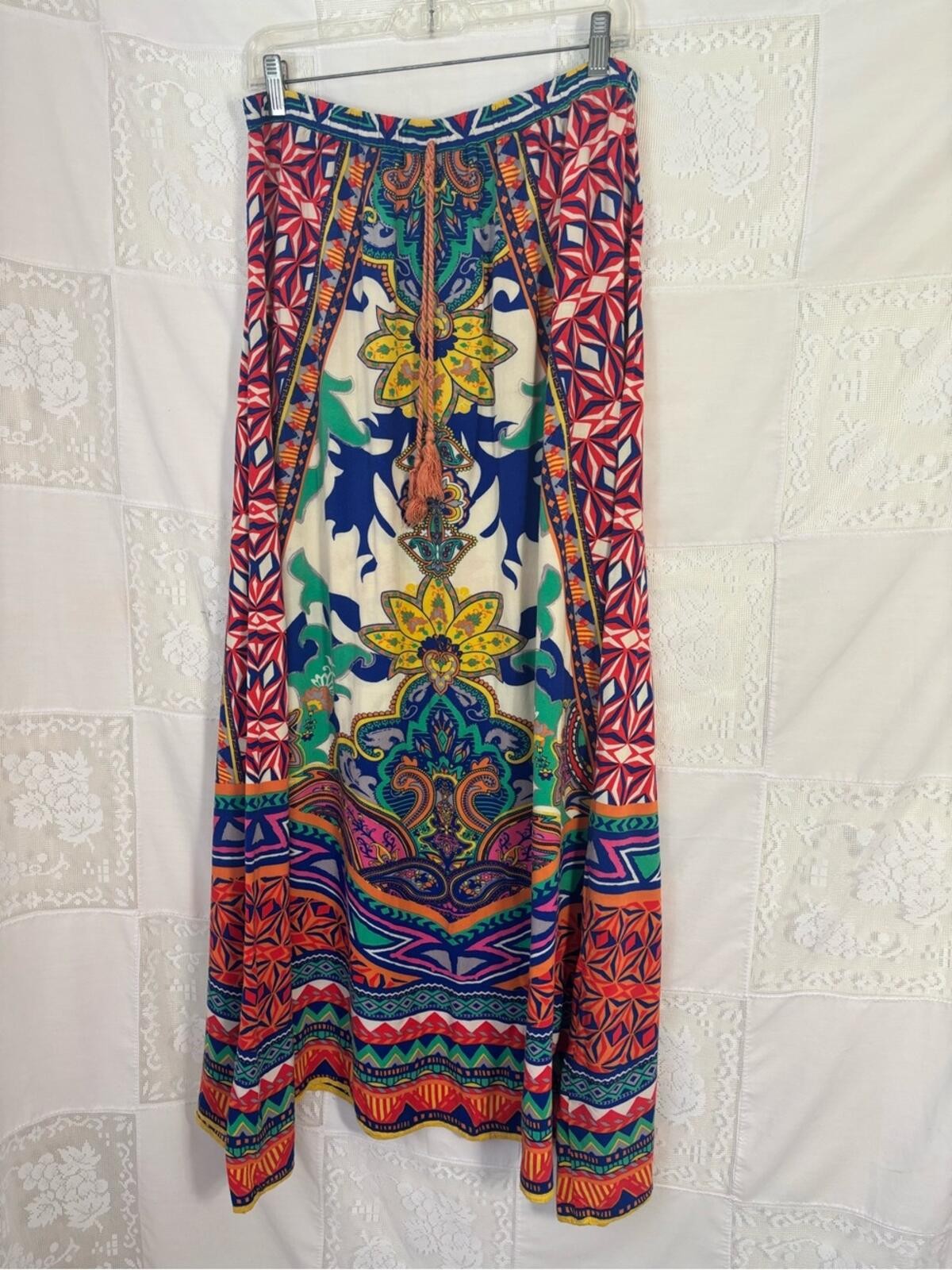 Red Boho Flowy Beachy Pull On Maxi Skirt Plus Size 3X