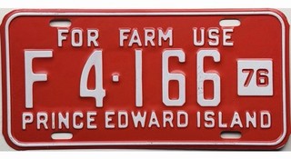 99 CENT SALE 1976 Prince Edward Island PEI FARM USE License Plate #4 166 NR