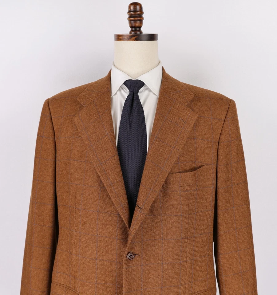 KITON Napoli 100% Cashmere Sport Coat Size 46R Brown w/Blue Checks Italy Blazer - Image 2 of 4