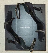 YSL Yves Saint Laurent Black Opyum Pumps Sandals Ankle Strap Shoes 37
