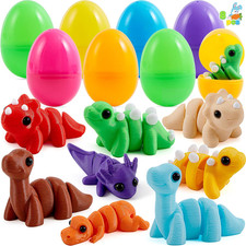 8 Pcs Prefilled Easter Eggs with 3D Printed Toys Mini Dinosaur, Articulated Toys