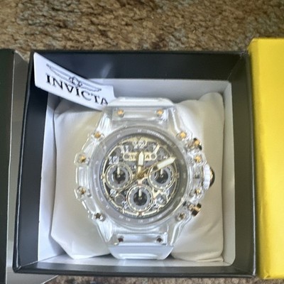 This Invicta Men's Racing chronograph watch features a distinct clear case