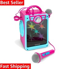 Pink Rechargeable Karaoke Machine for Kids with 2 Microphones  Lights