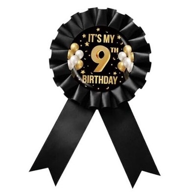 Black It's My 1st Birthday Tinplate Badge Pin, Gold Balloon 1st Birthday 9