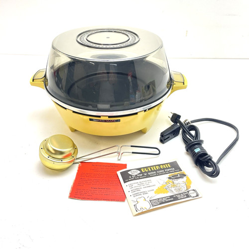 Vintage Mirro-Matic Butter-Rite Electric Pop’N’Serve Corn Popper 1970's Yellow