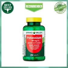 Spring Valley Potassium Heart Health Dietary Supplement Caplets, 99 mg, 250 Ct