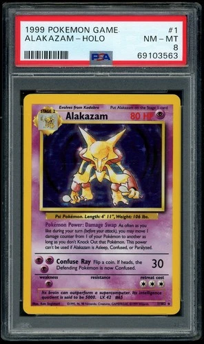 POKEMON BASE SET ALAKAZAM-HOLO 1999 #1 PSA 8