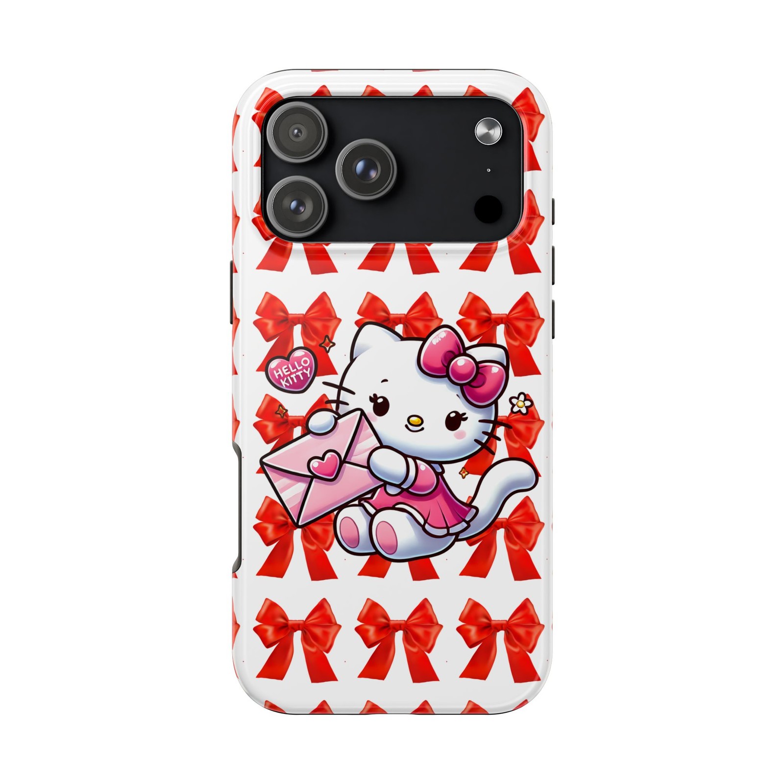 Hello Kitty Valentine Cat Phone Case | Cute Bow Pattern Tough Phone Case