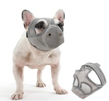 S Short Snout Dog Muzzle Grey Breathable Mesh for Training Fits 15.3-16.1"