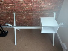 Habitat Dria White Office Desk Glass Top Steel Frame 120cm Home Work Desk