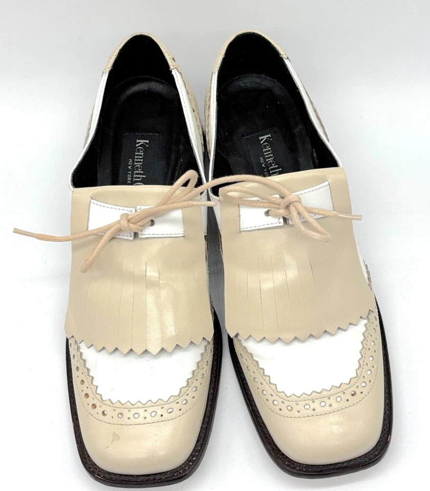 Zapatos Oxford Kenneth Cole vintage para mujer flecos crema marfil talla 6,5 Foto 3 de 4