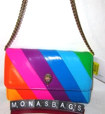 Kurt Geiger London Multi Color Rainbow Stripe Leather Chain Wallet NWT $165