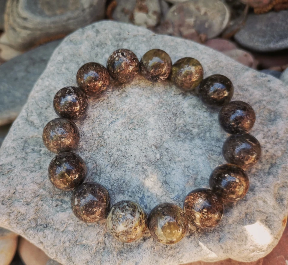 Браслет с янтарными бусинами большой массивный черный элегантные ювелирные изделия натуральные балтийские бусины - Изображение 4 из 4