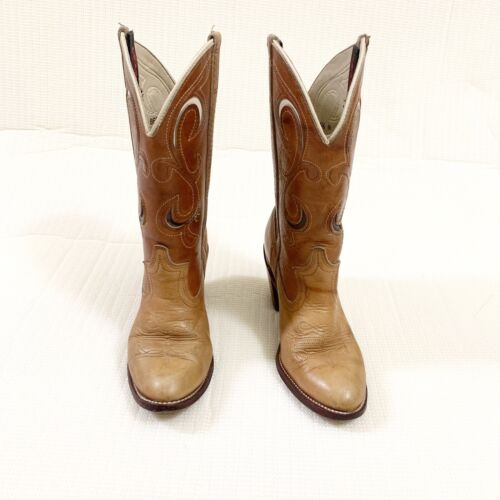 DINGO Women’s Western Cowgirl Leather Boots Size 6.5M Camel Brown Pull Up Style - Picture 4 of 11