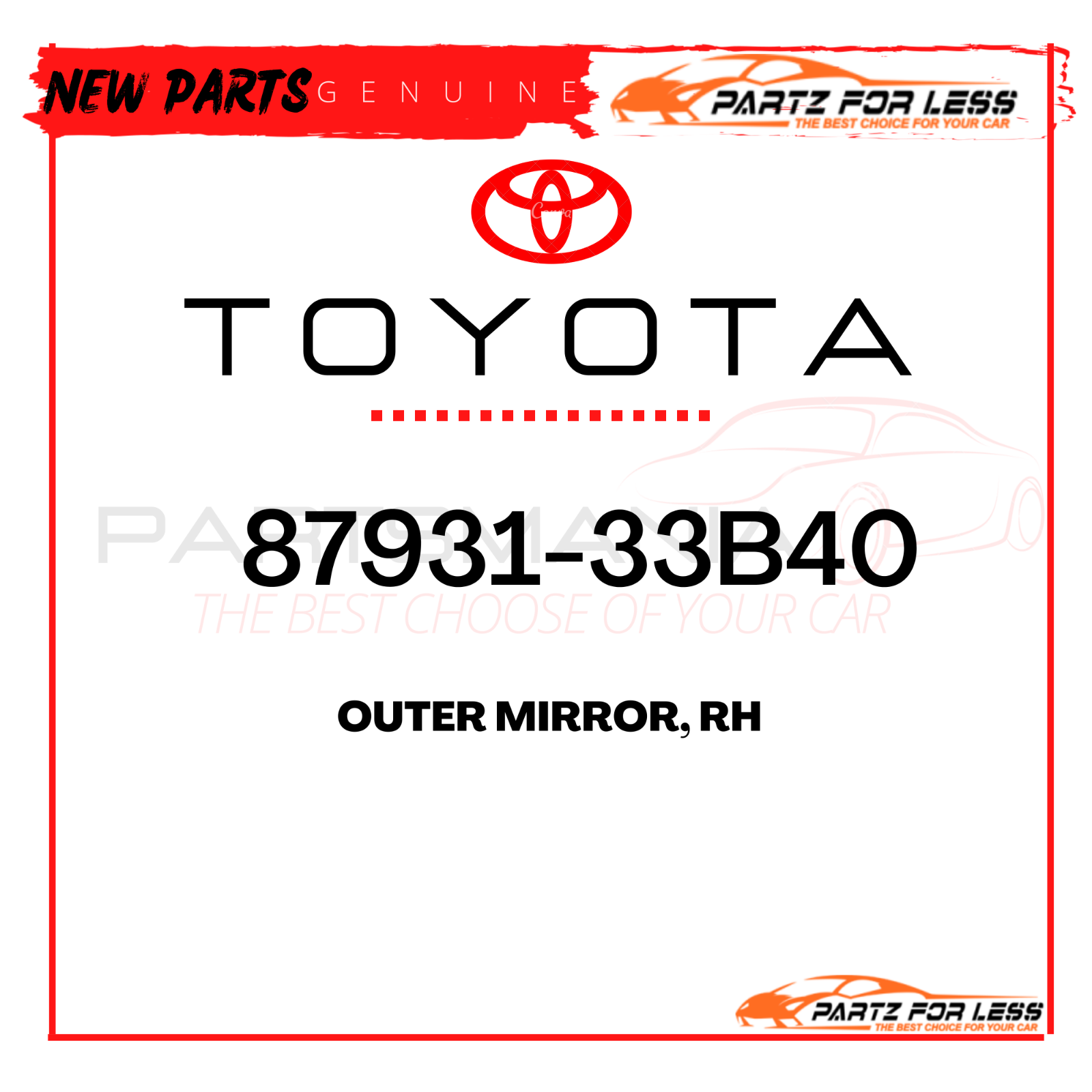 87931-33B40 TOYOTA GENUINE OUTER MIRROR, RH 8793133B40 NEW OEM | eBay