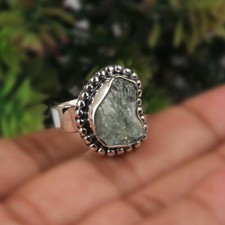 Genuine Raw Aquamarine Silver Statement Ring Oxidized Boho Ring Handmade Ring