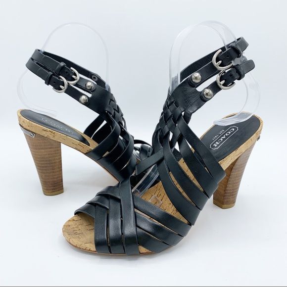 Coach · Black Leather Strappy Adrienne Block Heels · … Gem