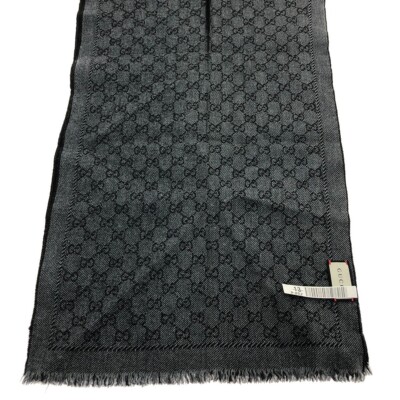 Gucci 508027 Scarf Muffler Gg Logo Wool Gray Used From Japan | eBay