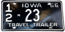 Vintage Iowa 1966 Travel Trailer License Plate #23 M. Jordan Butler Co Collector
