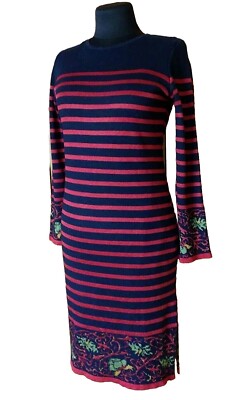 Alain Manoukian Pulloverkleid Damen Wollmischung Futter Langarm Streifen Flora