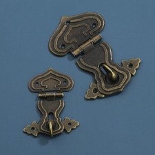 2Pcs Drawer Cabinet Jewelry Case Box Retro Style Hasp Lock Latch Set Bronze Tone