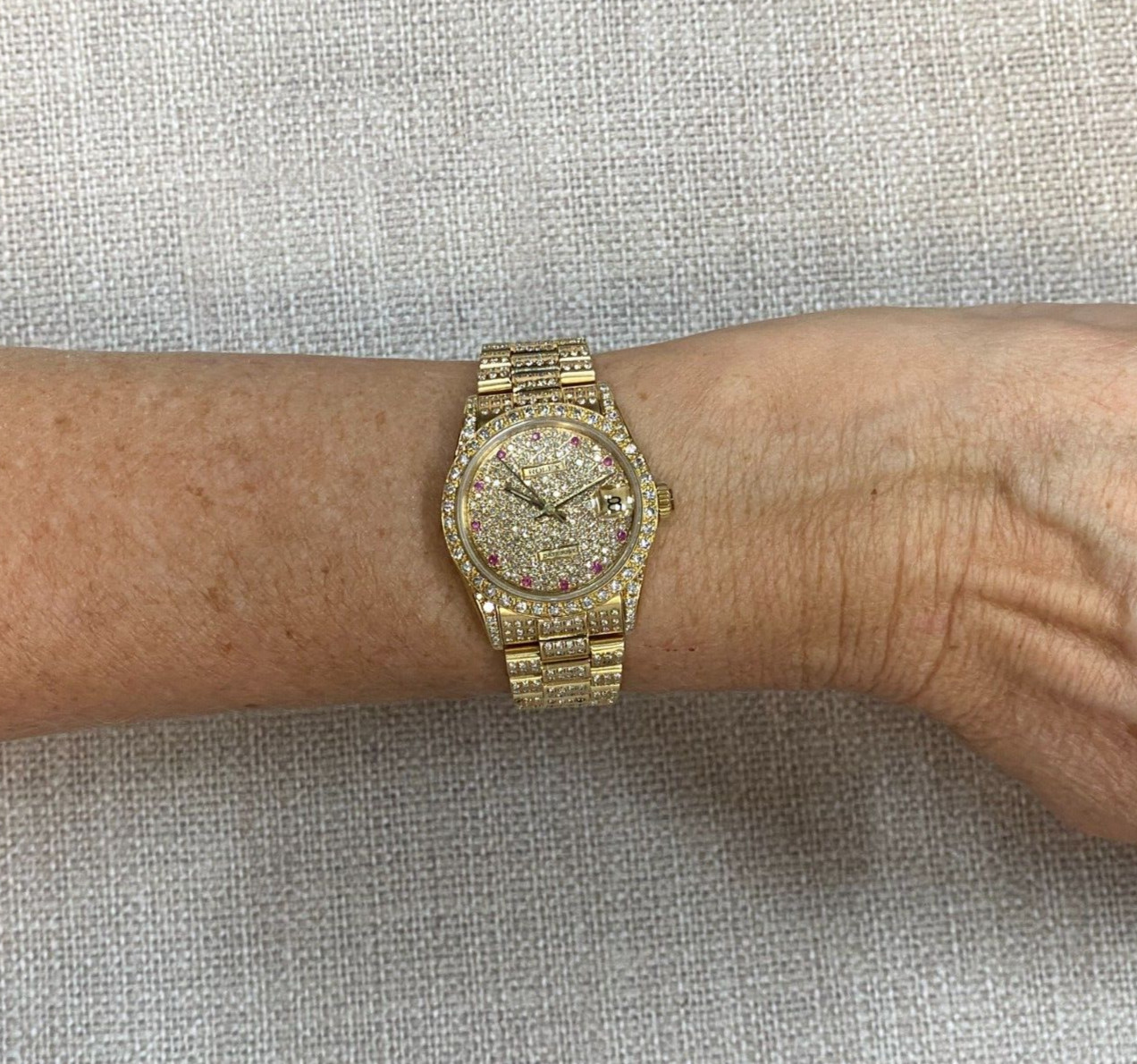 Rolex Datejust President 18k Yellow Gold Diamond Iced Out Ruby 31mm Watch 68278 image 4