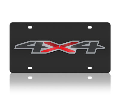 Stealth Black Premium Carbon Steel License Plate 3D Chevrolet Silverado 4X4 Logo